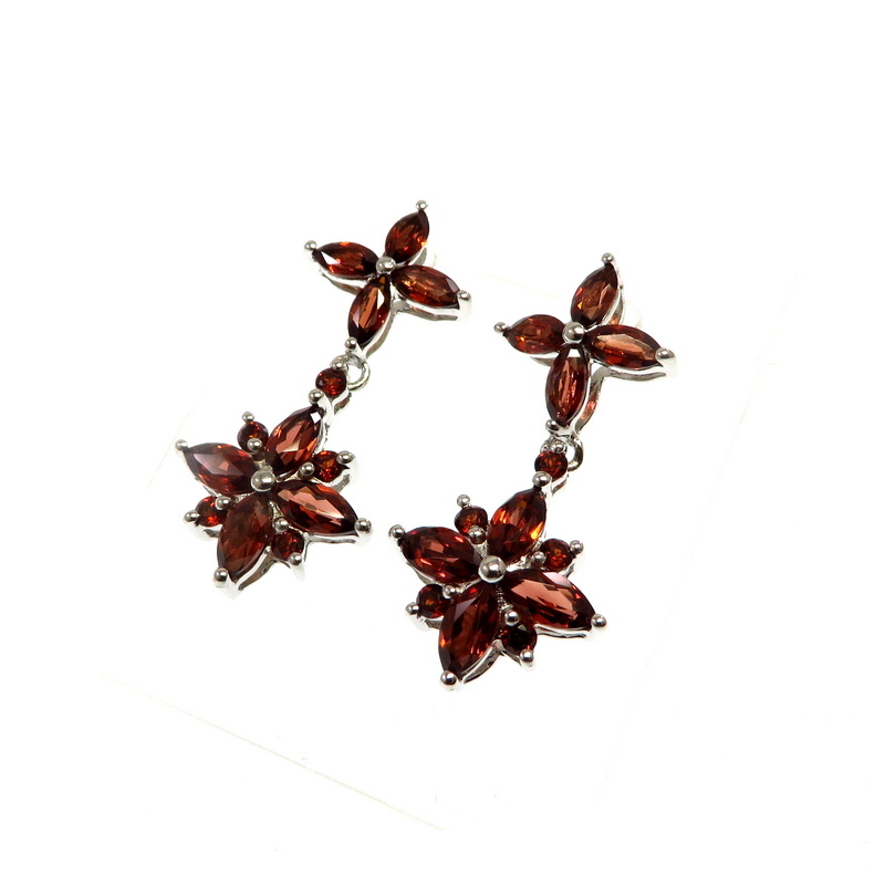 Garnet Flowers Sterling Silver Earrings