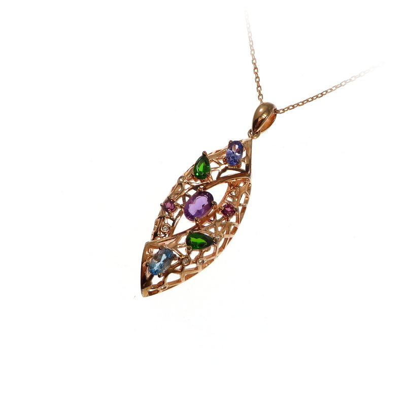Multi-colored Gemstones Pendant Rose Gold Plated Sterling Silver