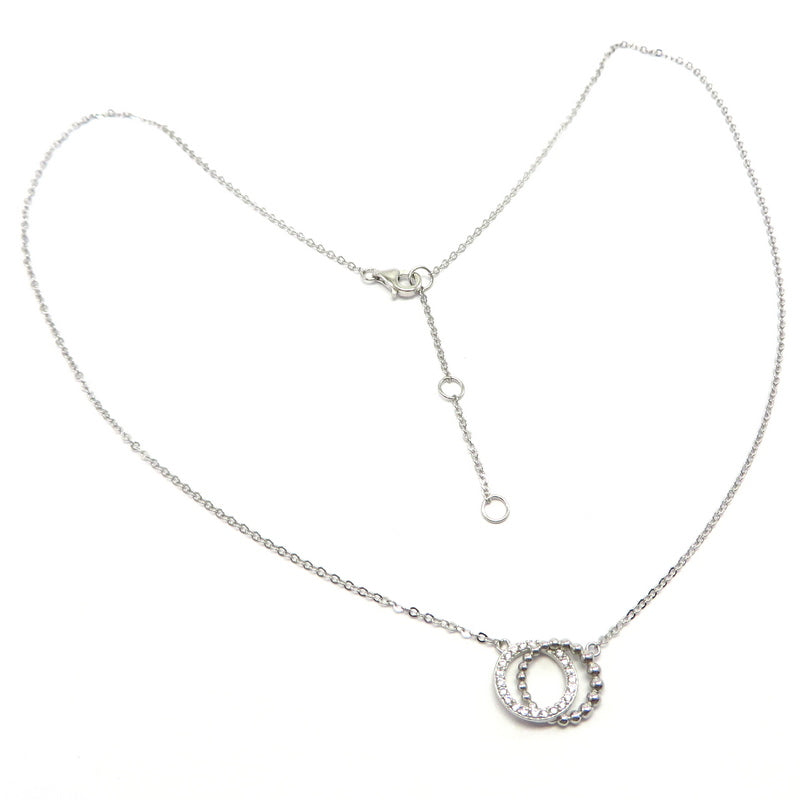 Double Circle Cubic Zirconia Necklace Sterling Silver