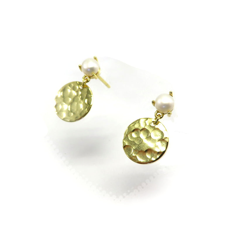 Freshwater Pearl Disc Earrings Gold Plated Sterling Silver