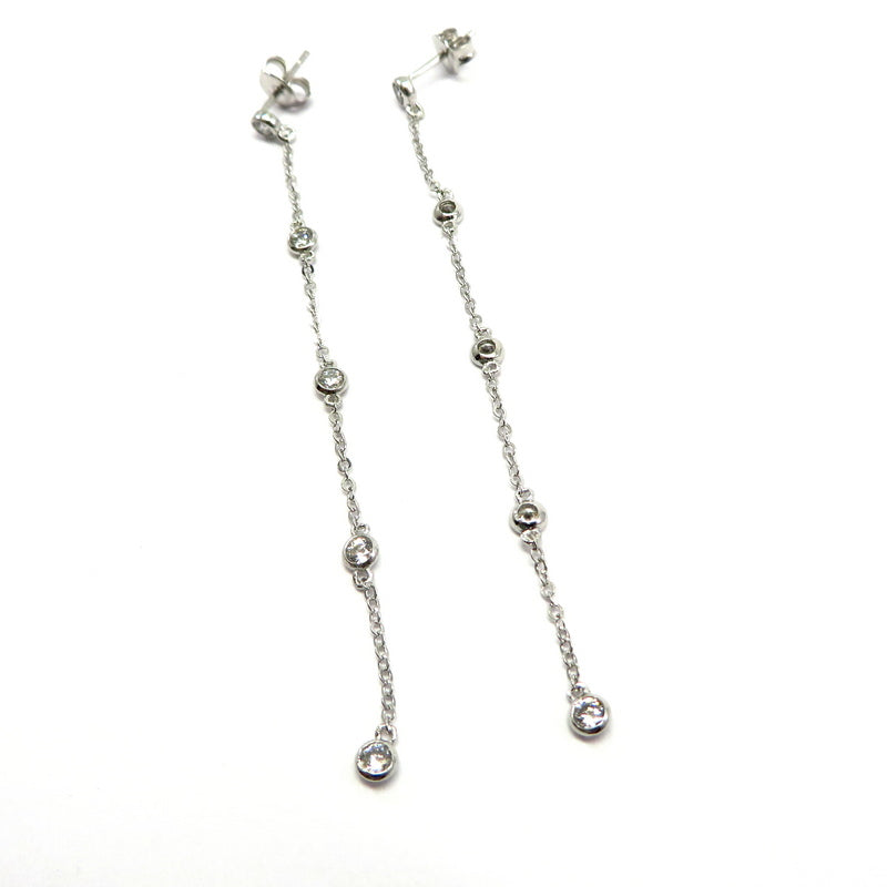 Wispy Drop Earrings Cubic Zirconia Sterling Silver