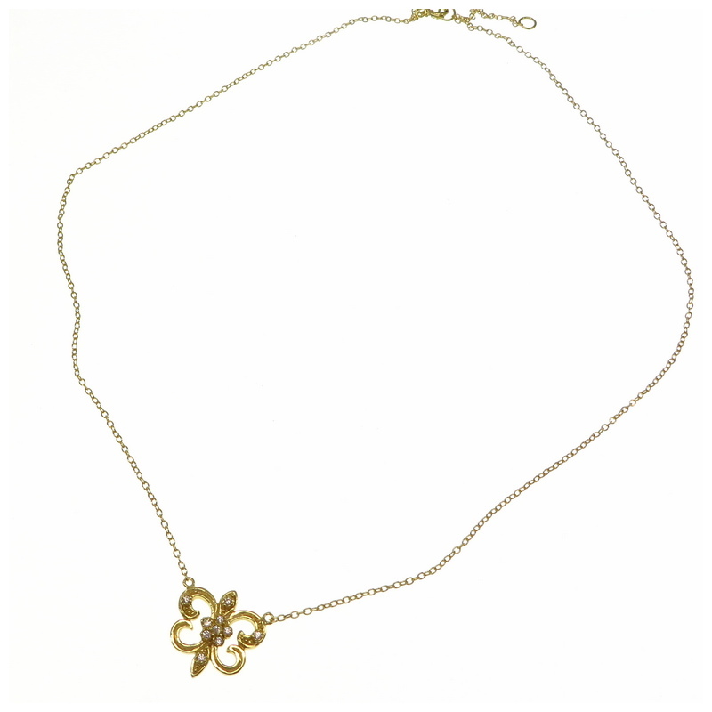Gold Fleur de Lis & Cubic Zirconia Necklace