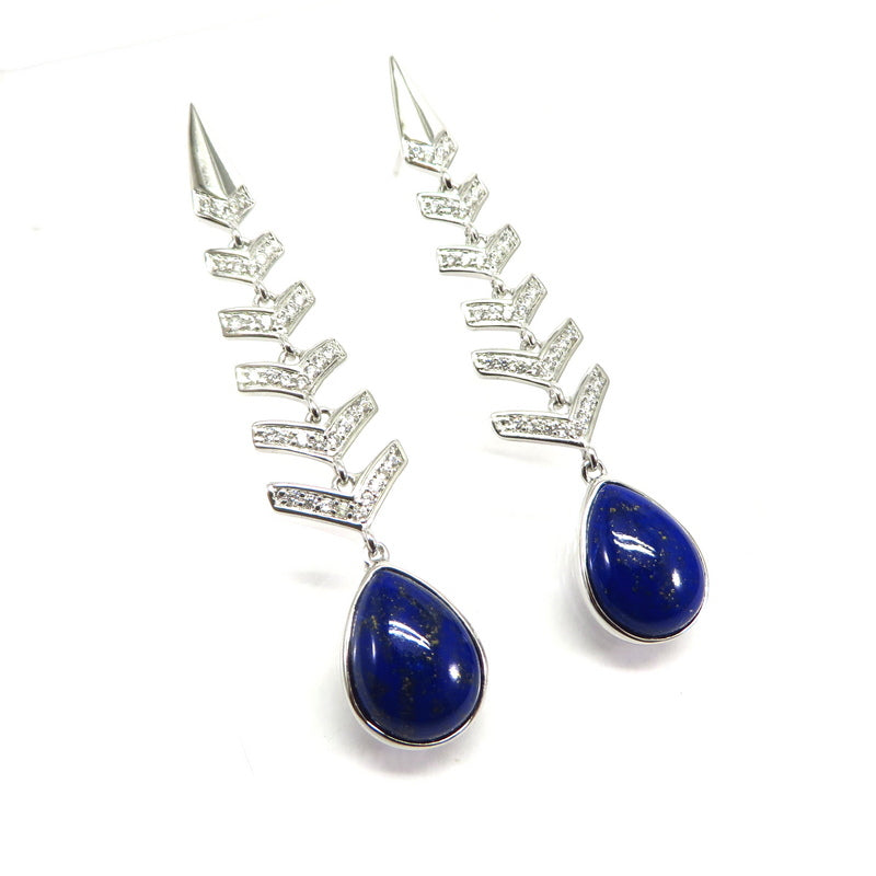 Fishtail Lapis Lazuli Cubic Zirconia Drop Earrings Sterling Silver