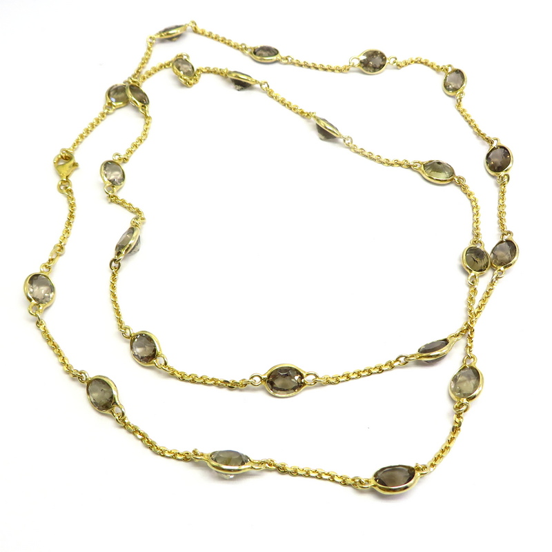 Silver Chain Necklace Gold Plated with Smoky Quartz
