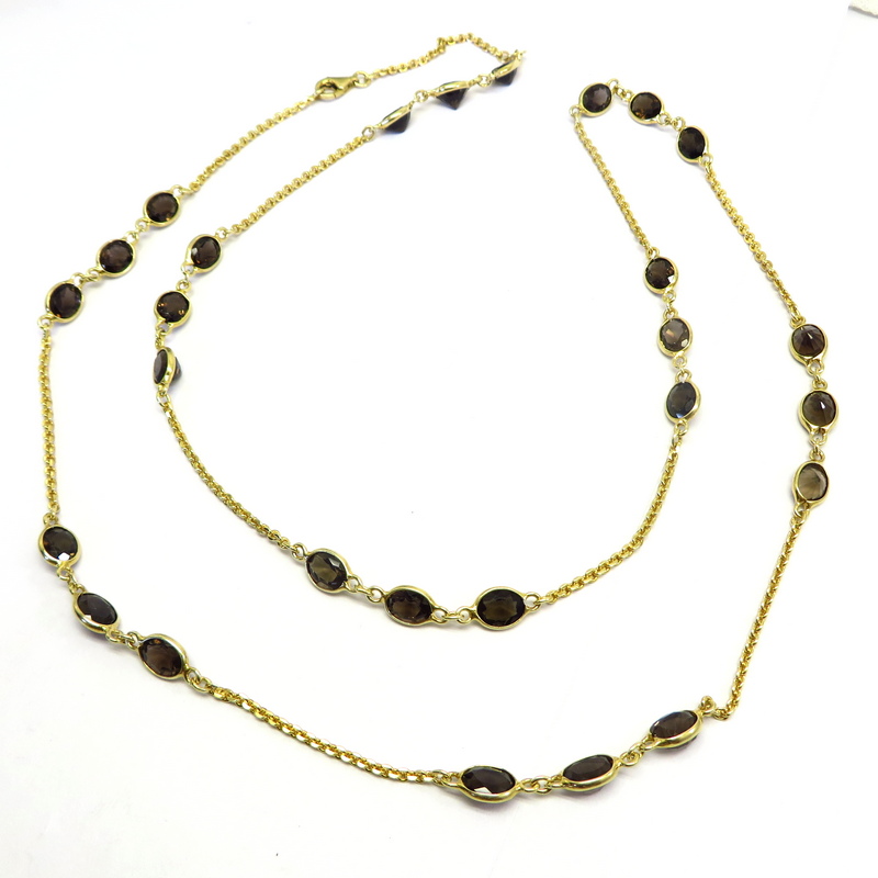 Smoky Quartz Gold Plated Silver Necklace