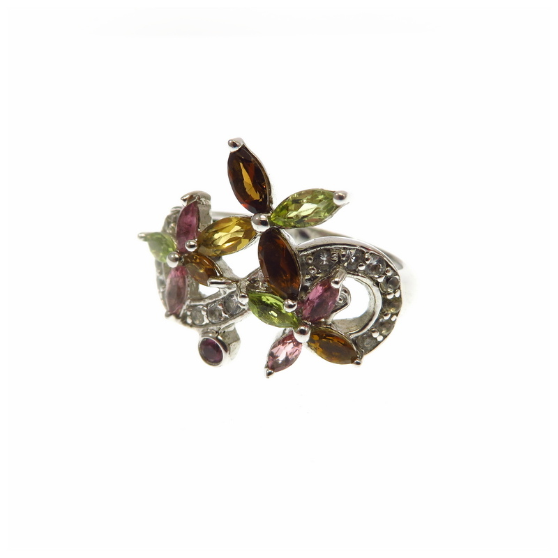 Tourmaline Flower Sterling Silver Ring