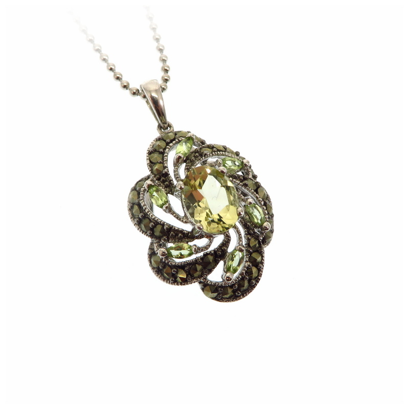 Lemon Quartz & Peridot Silver Pendant, HG29.304