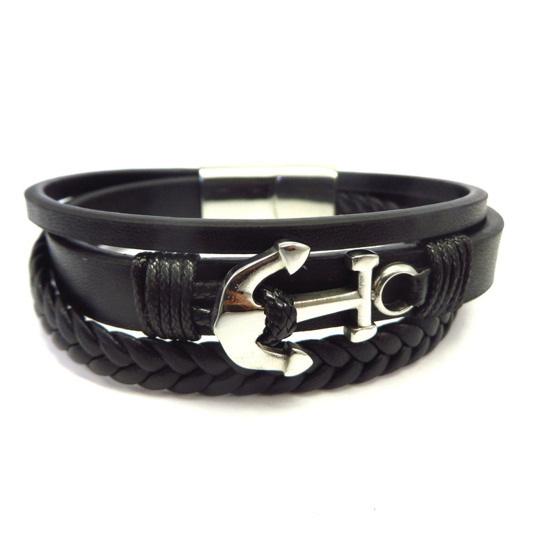 Leather Men's Bracelet Stainless Steel