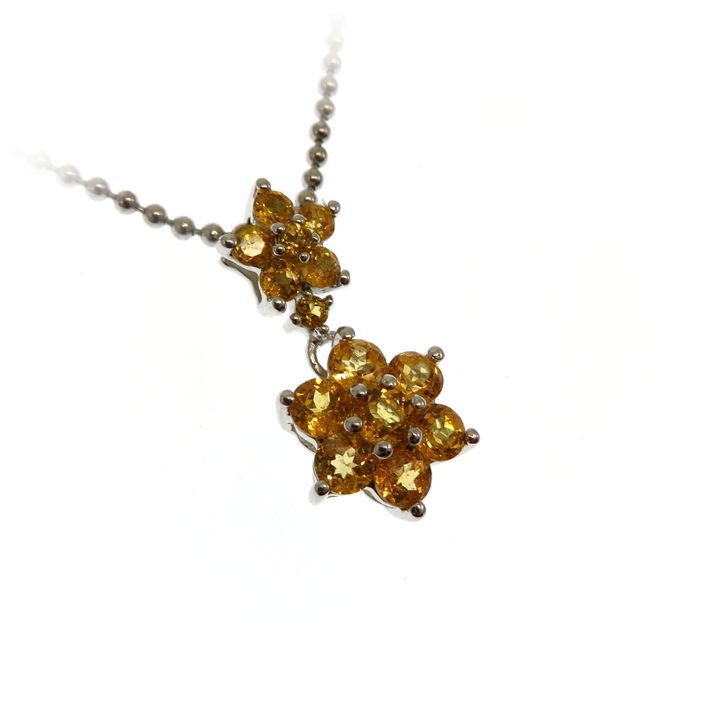 Citrine Double Flower Silver Pendant