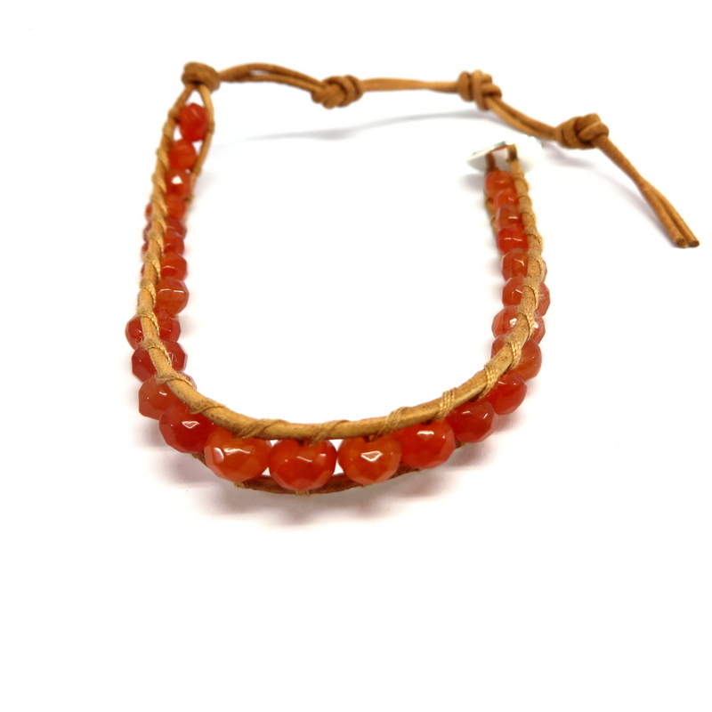 Red Agate Leather Wrap Bracelet