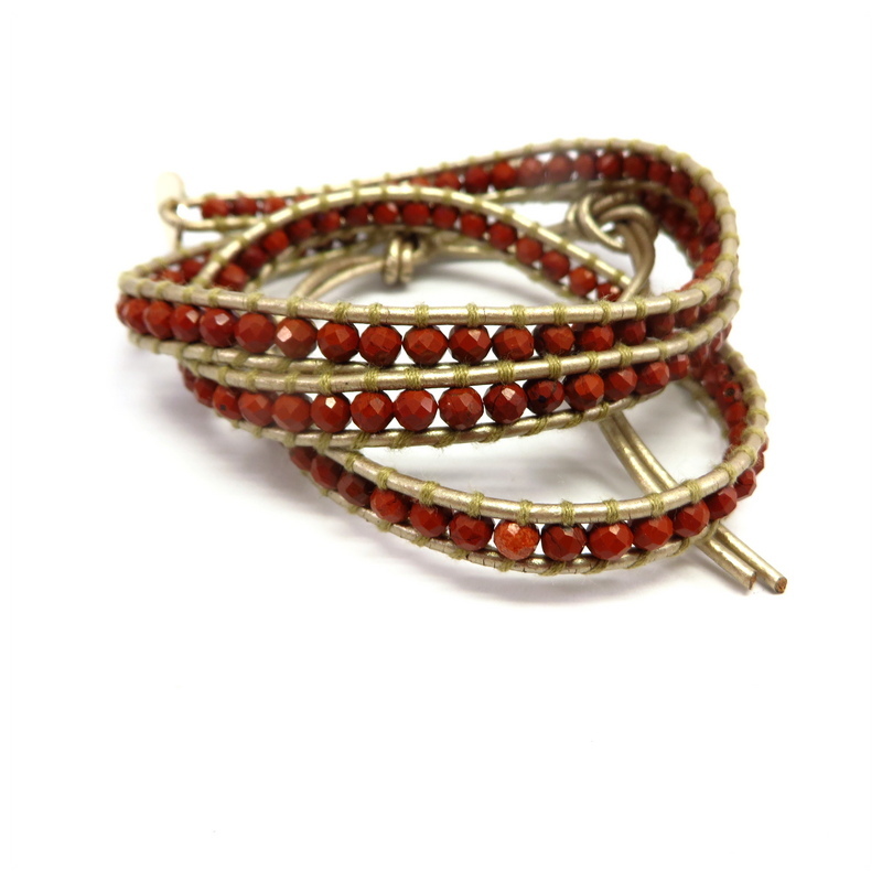 Red Jasper Wraparound Bracelet Leather
