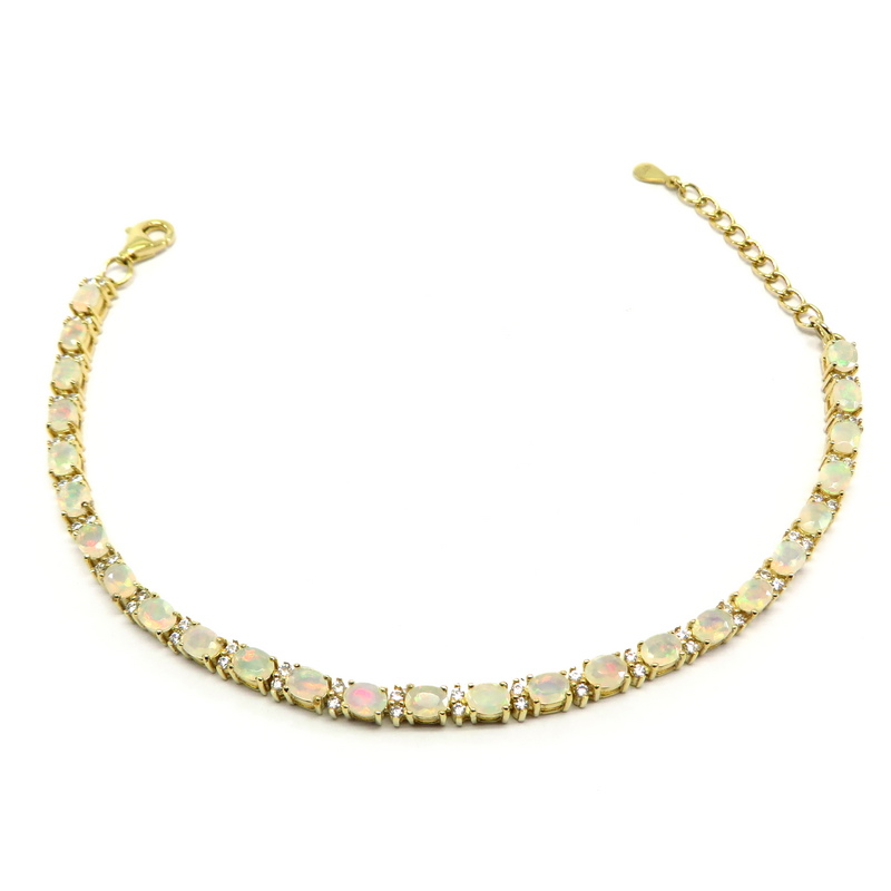 Ethiopian Opal Tennis Bracelet Set in Sterling Silver Gold Plated
