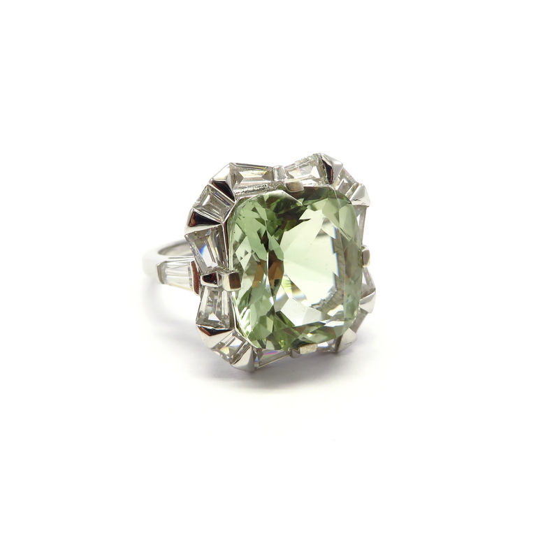 Green Amethyst Ring Set in Sterling Silver
