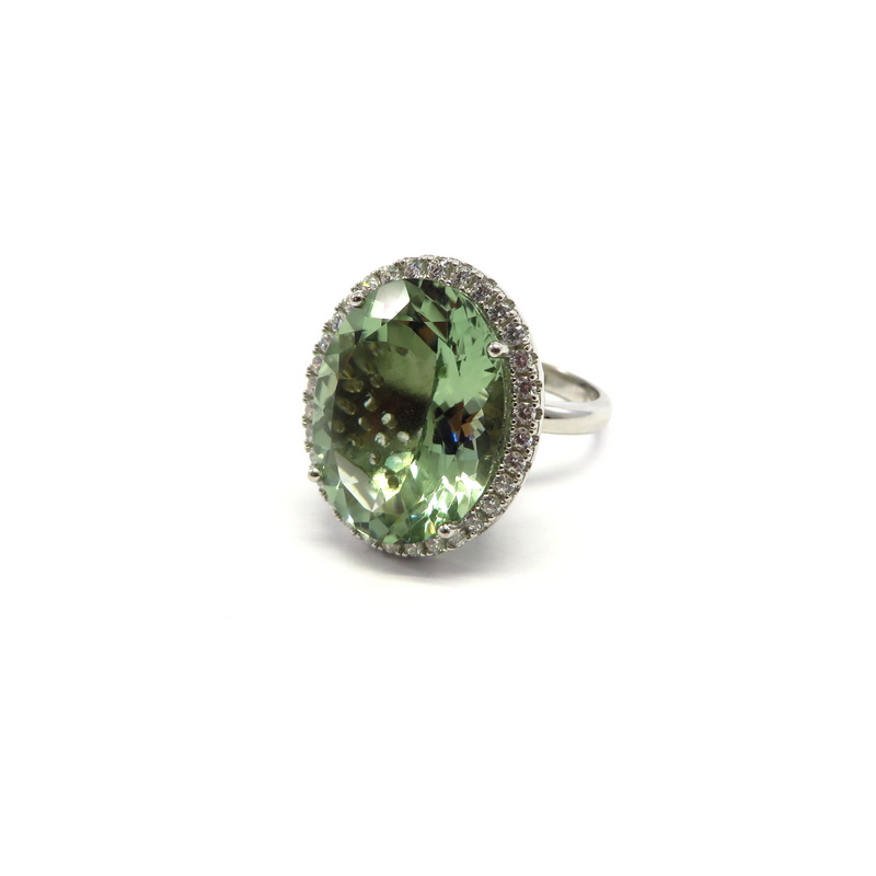Green Amethyst Ring Set in Sterling Silver