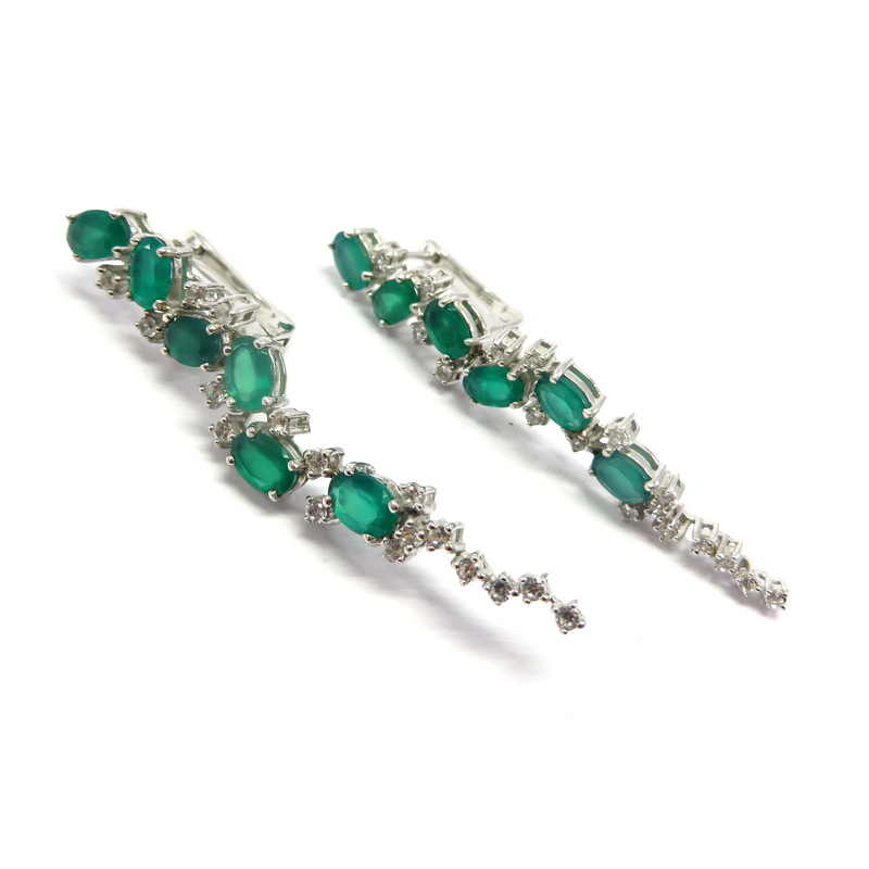 Green Agate Earrings Set in Sterling Silver
