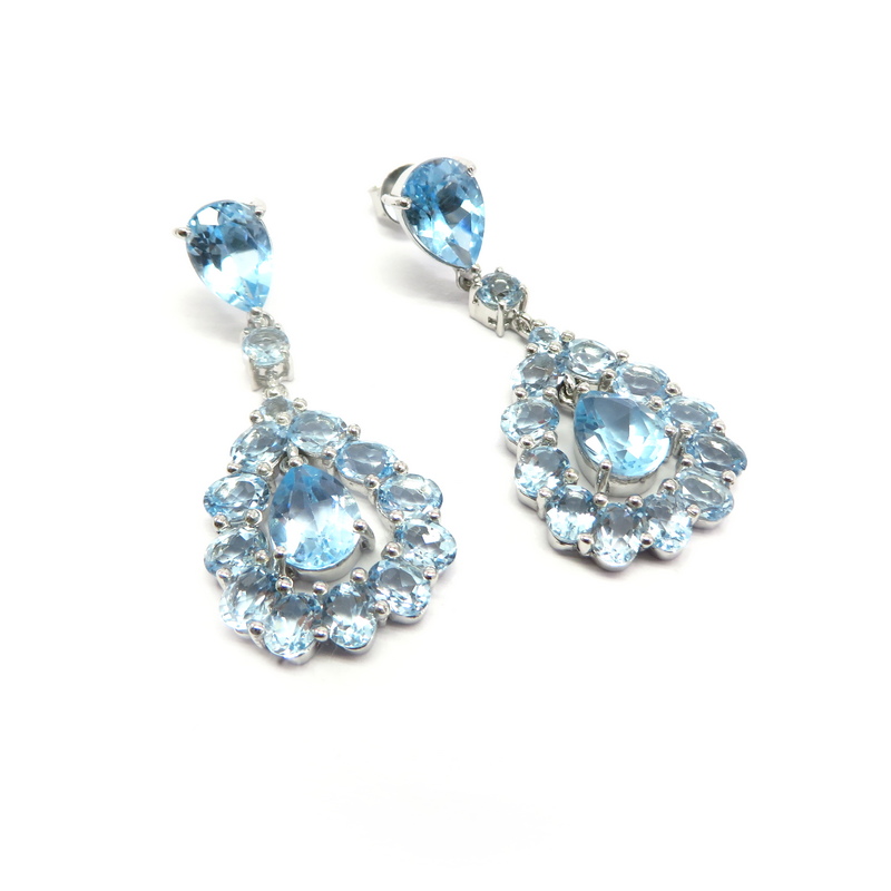 Blue Topaz Drop Earrings Sterling Silver