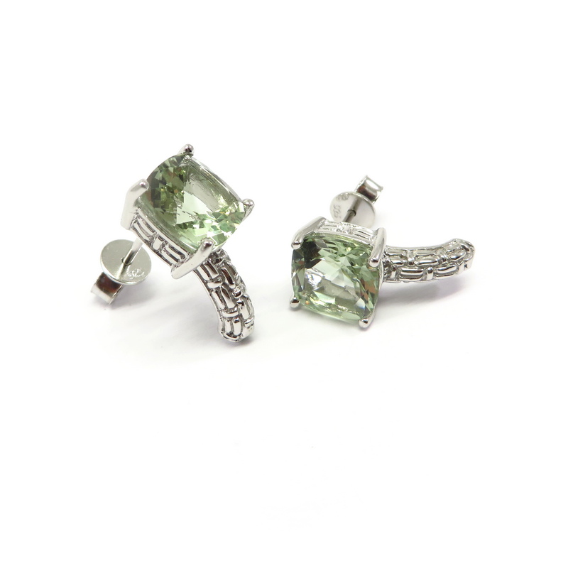 Green Amethyst Earrings Sterling Silver