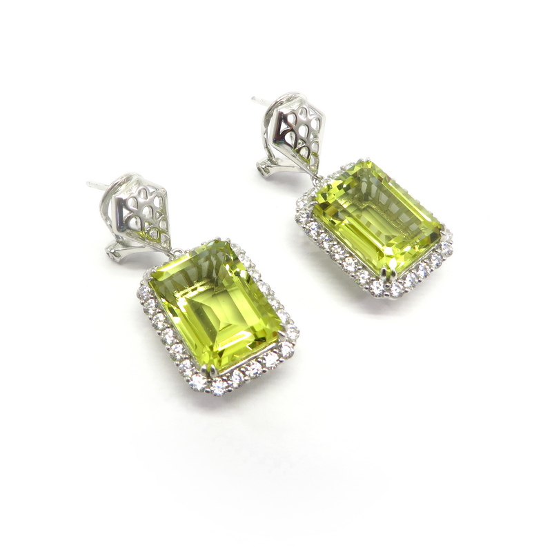 Lemon Quartz CZ Drop Earrings Sterling Silver