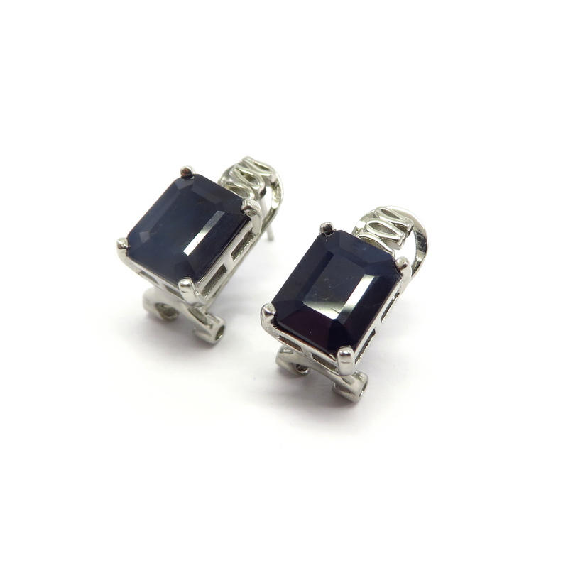 Blue Sapphire Earrings Set in Sterling Silver