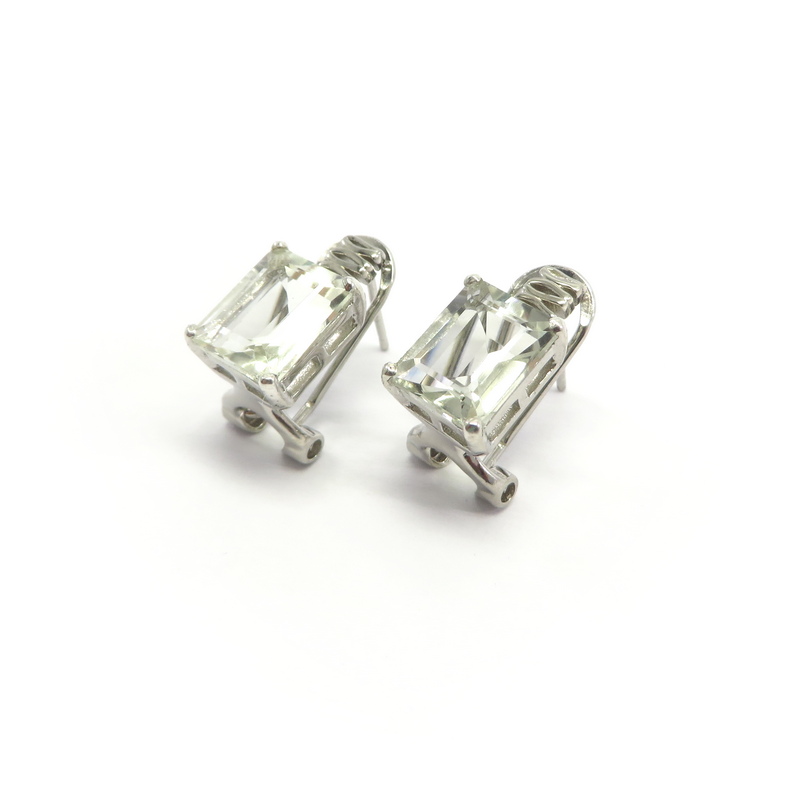 Green Amethyst Earrings Set in Sterling Silver