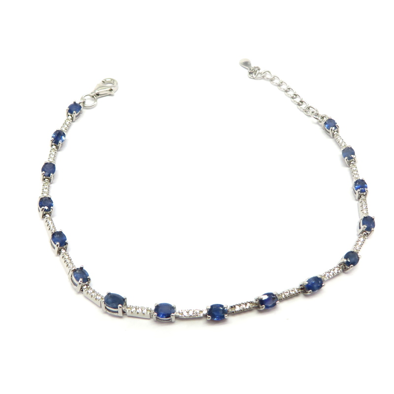 Natural Blue Sapphire Tennis Bracelet Set in Sterling Silver