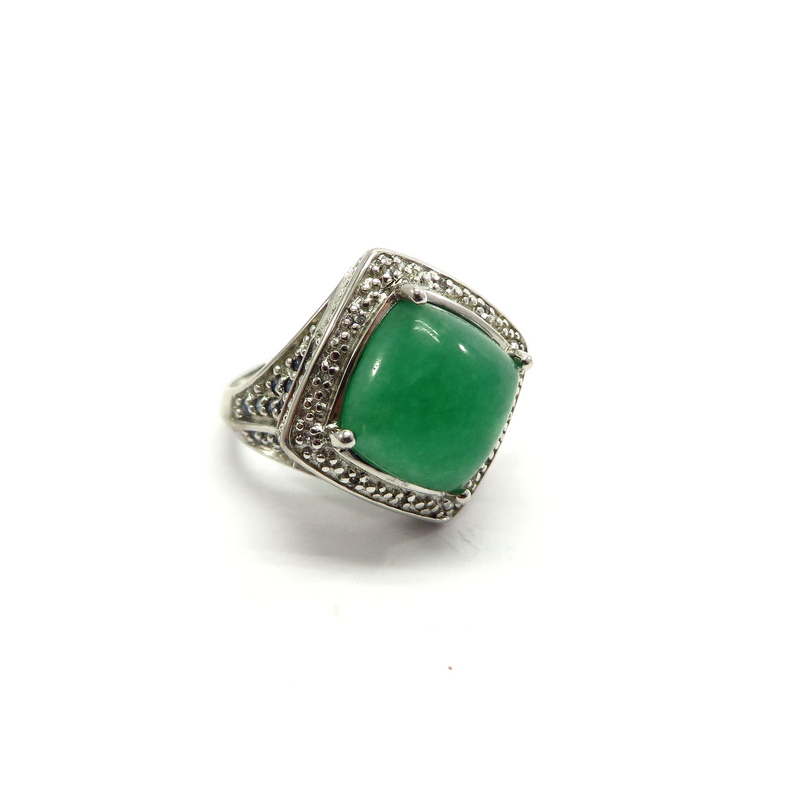 Green Jade and Blue Sapphire Silver Ring