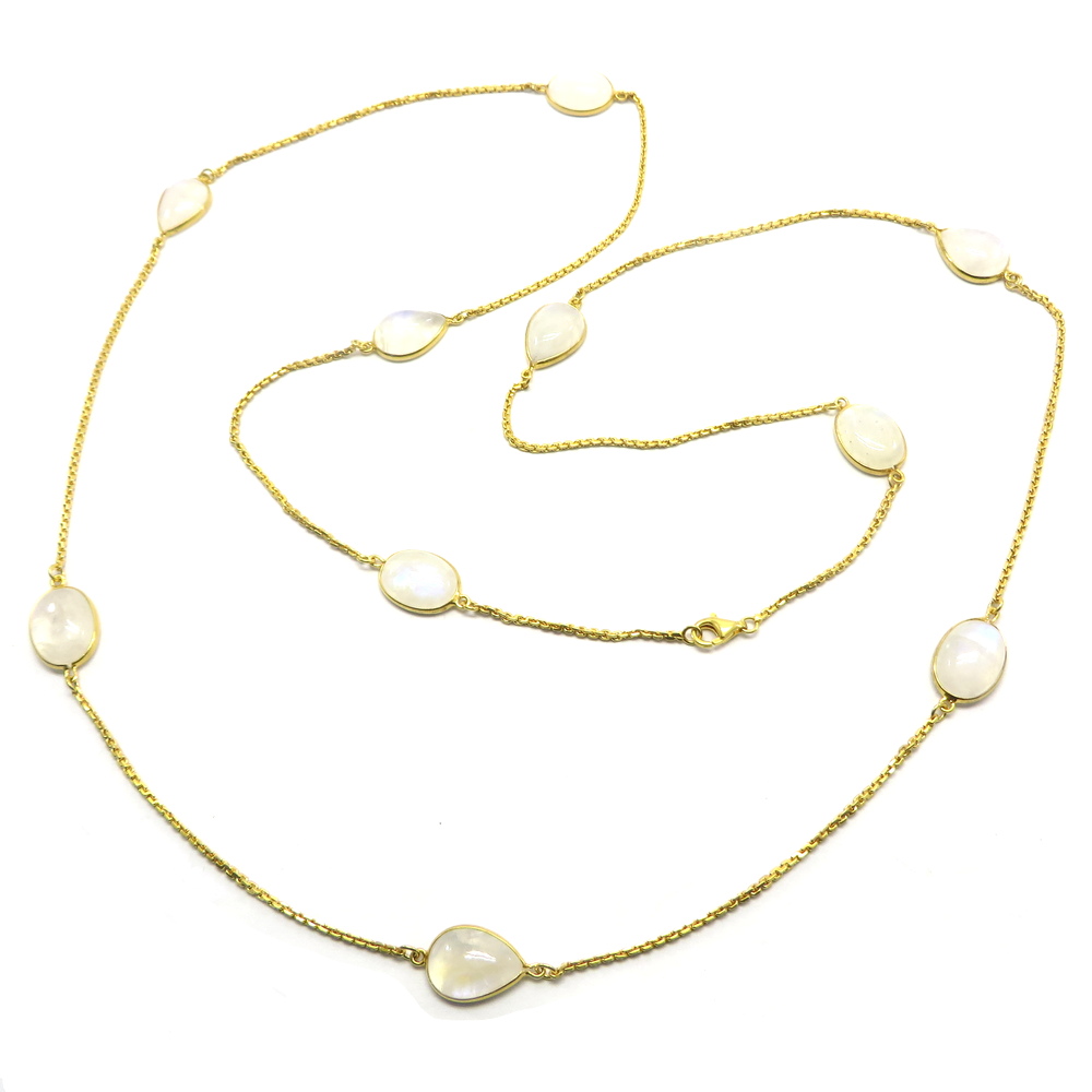 Moonstone Gold Plated Sterling Silver Chain Necklace