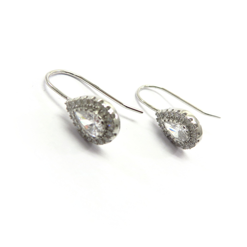 Silver Teardrop Hook Earrings with Cubic Zirconia