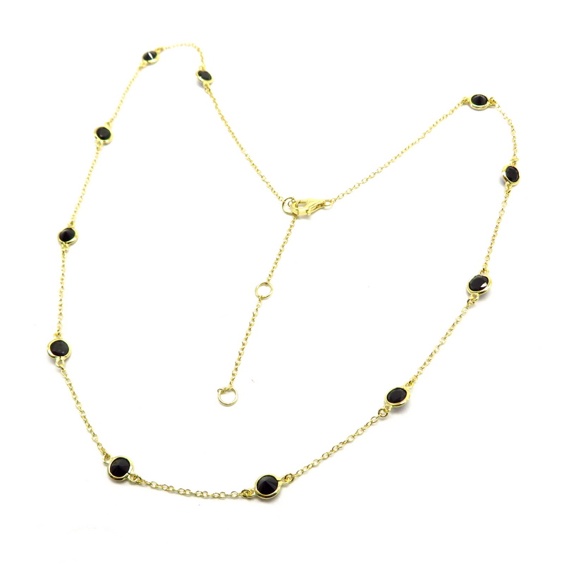 Gold Plated Silver Chain Necklace with Black Cubic Zirconia
