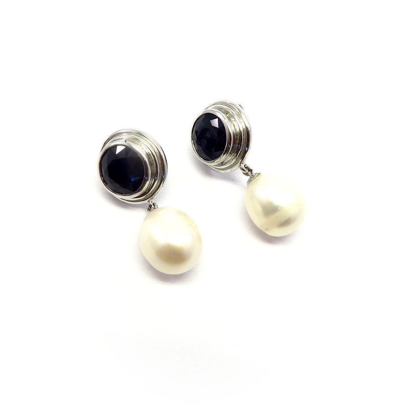 Sapphire Pearl Drop Earrings Sterling Silver