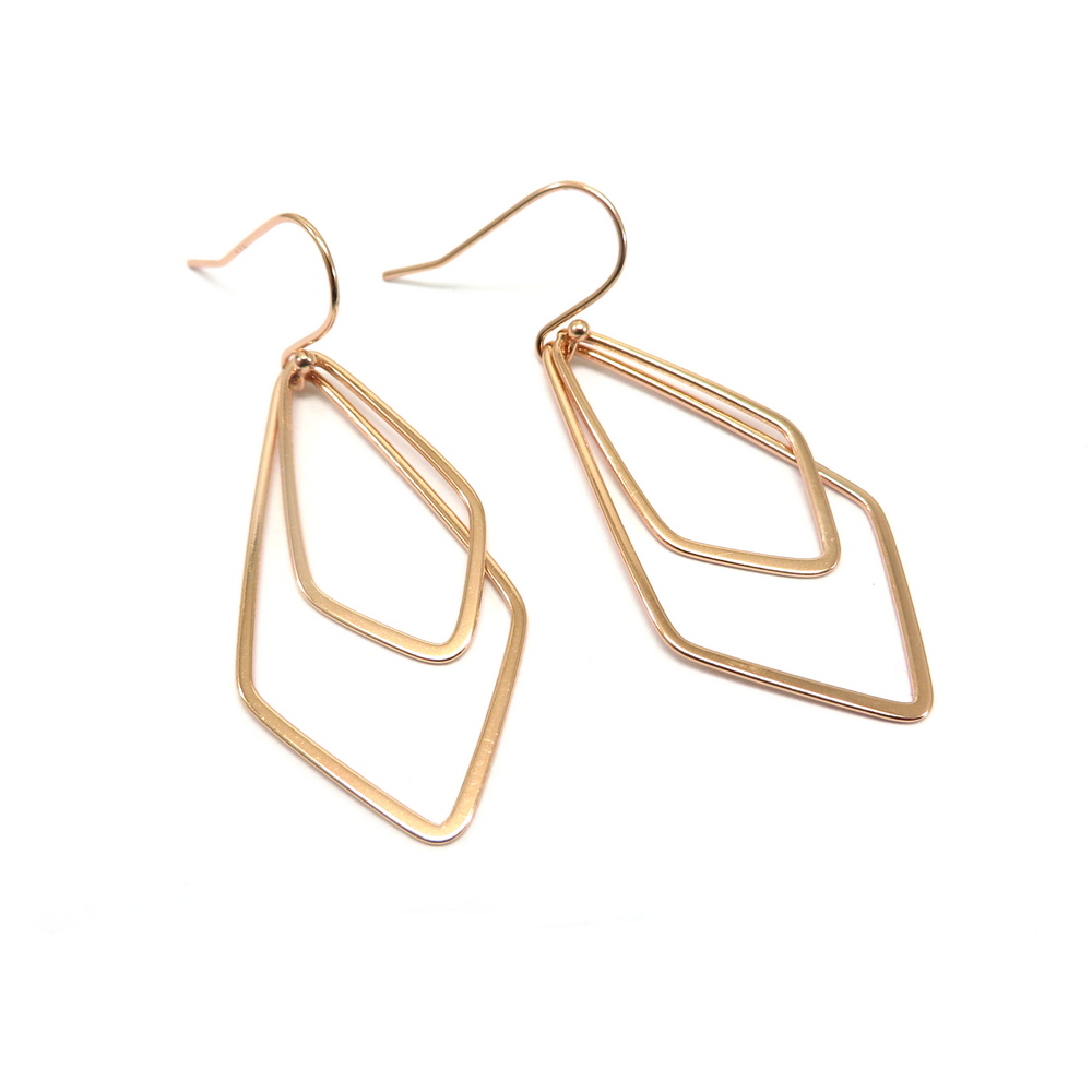 Rose Gold Plated Double Geometric Design Silver Earrings