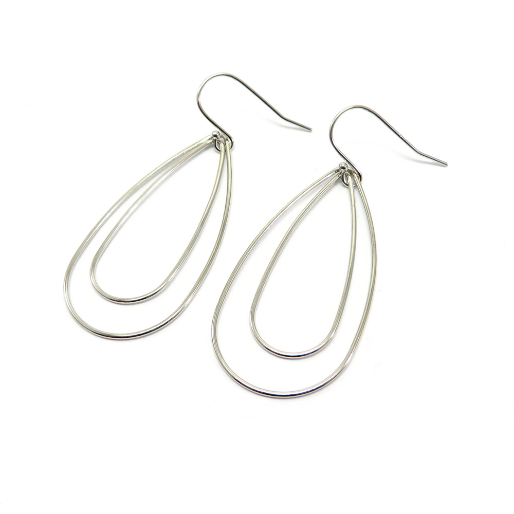 Silver Double Teardrop Hook Earrings