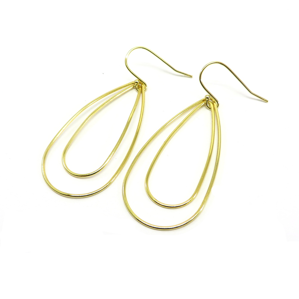 Gold Plated Double Teardrop Hook Earrings