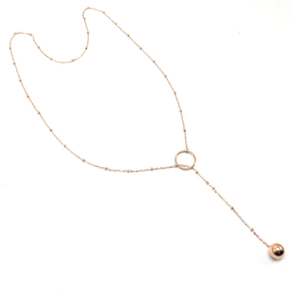 Rose Gold Plated Ball in Silver Chain Necklace