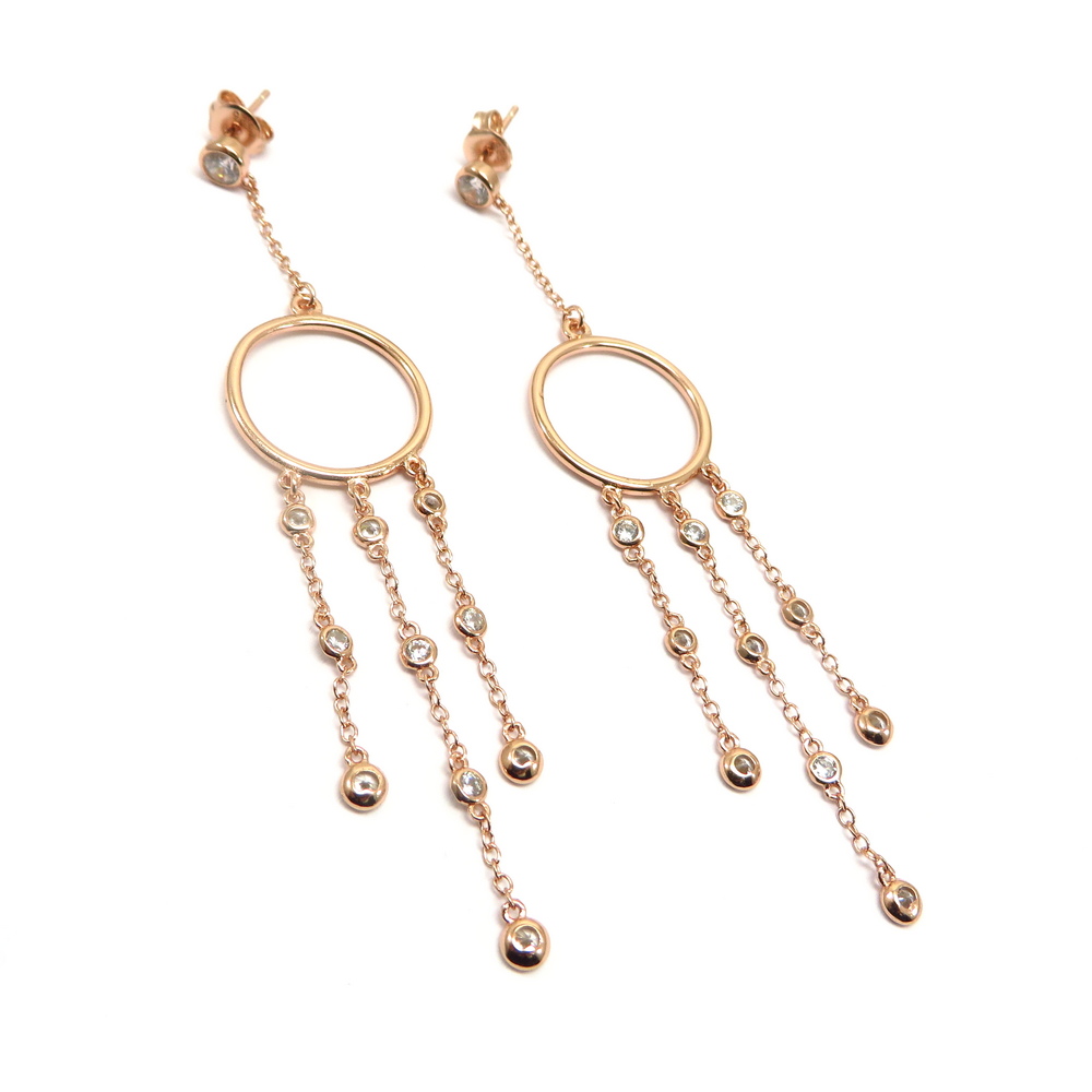 Eastern Bazaar Dangly Rose Gold Plated Silver Earrings with Cubic Zirconia