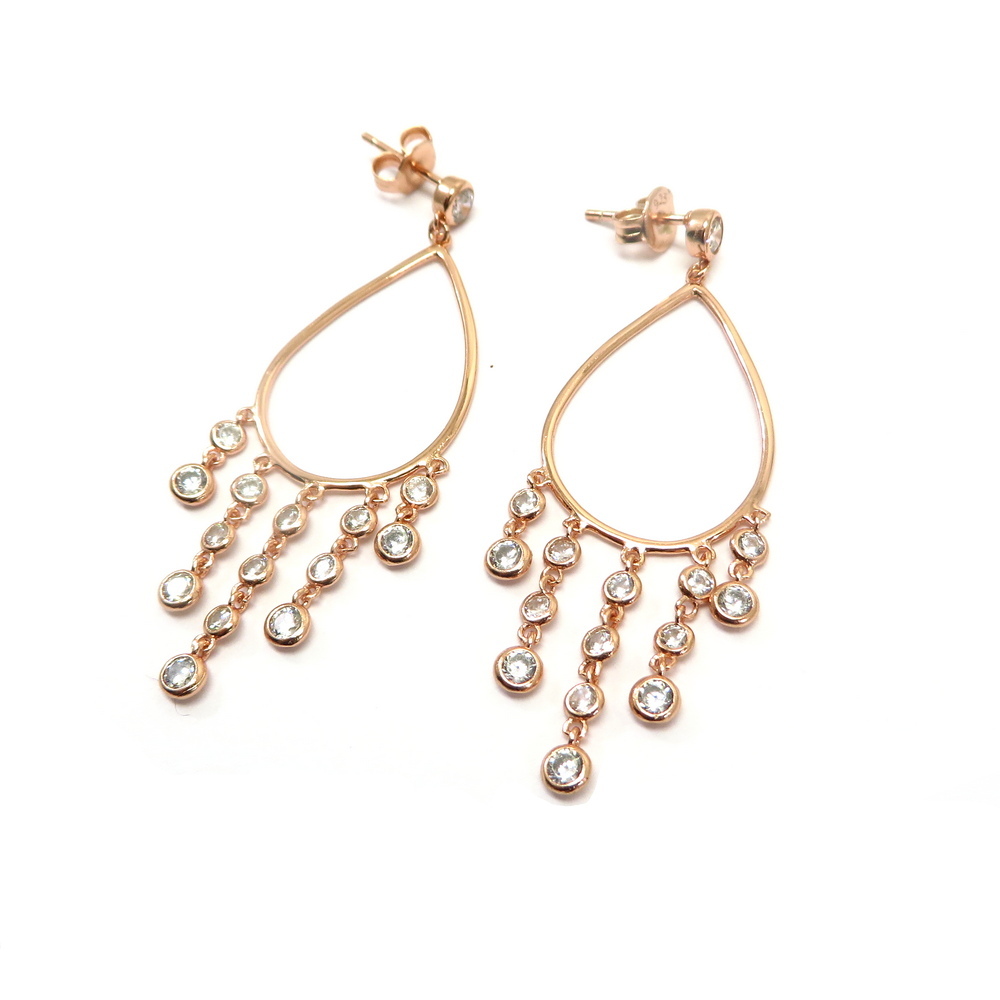 Rose Gold Plated Gypsy Teardrop Silver Earrings with Cubic Zirconia