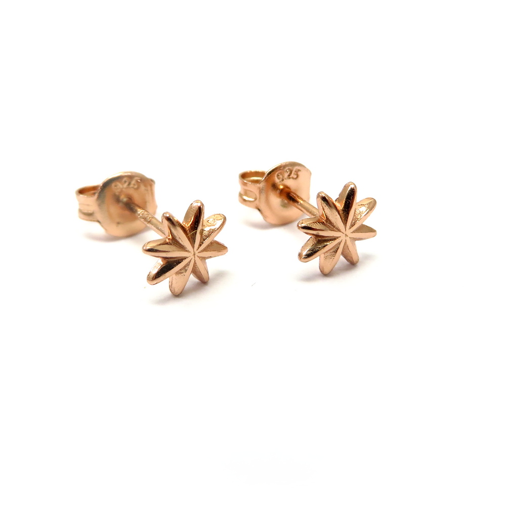 Rose Gold Plated Flower Stud Silver Earrings