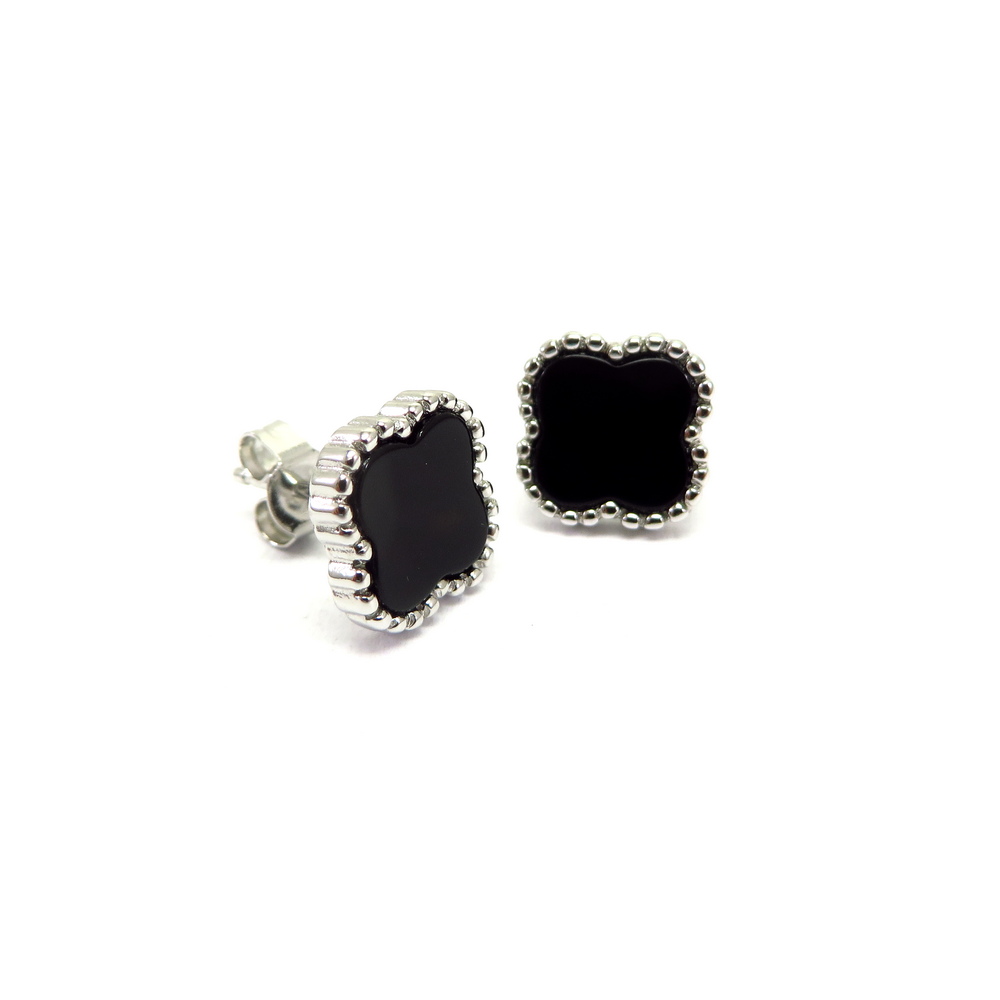 Black Agate Earrings set in Sterling Silver