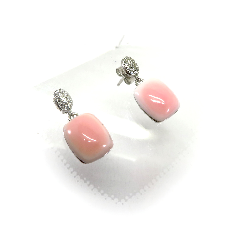 Square Pink Shell Earrings set in Sterling Silver