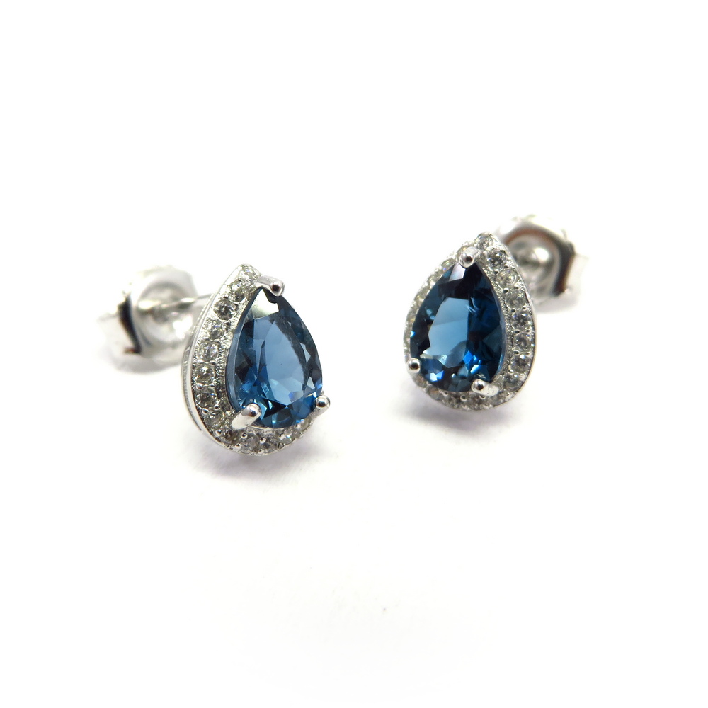 Teardrop London Blue Topaz Stud Earrings