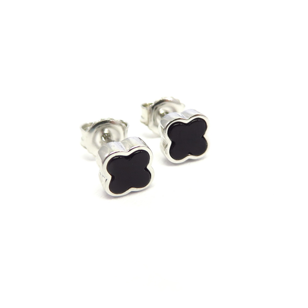 Black Agate Stud Earrings set in Sterling Silver
