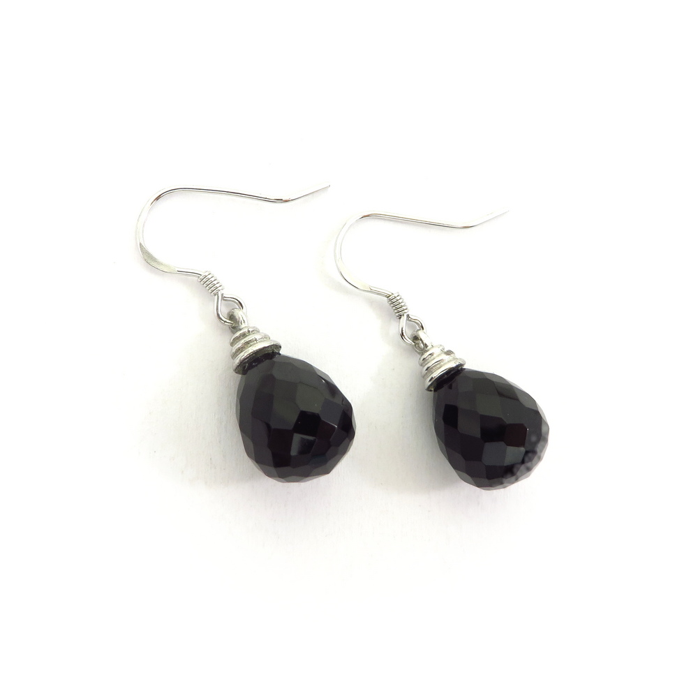 Black Agate Teardrop Hook Earrings