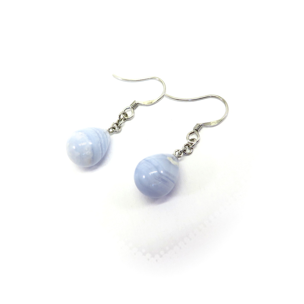Blue Lace Agate Hook Earrings set in Sterling Silver