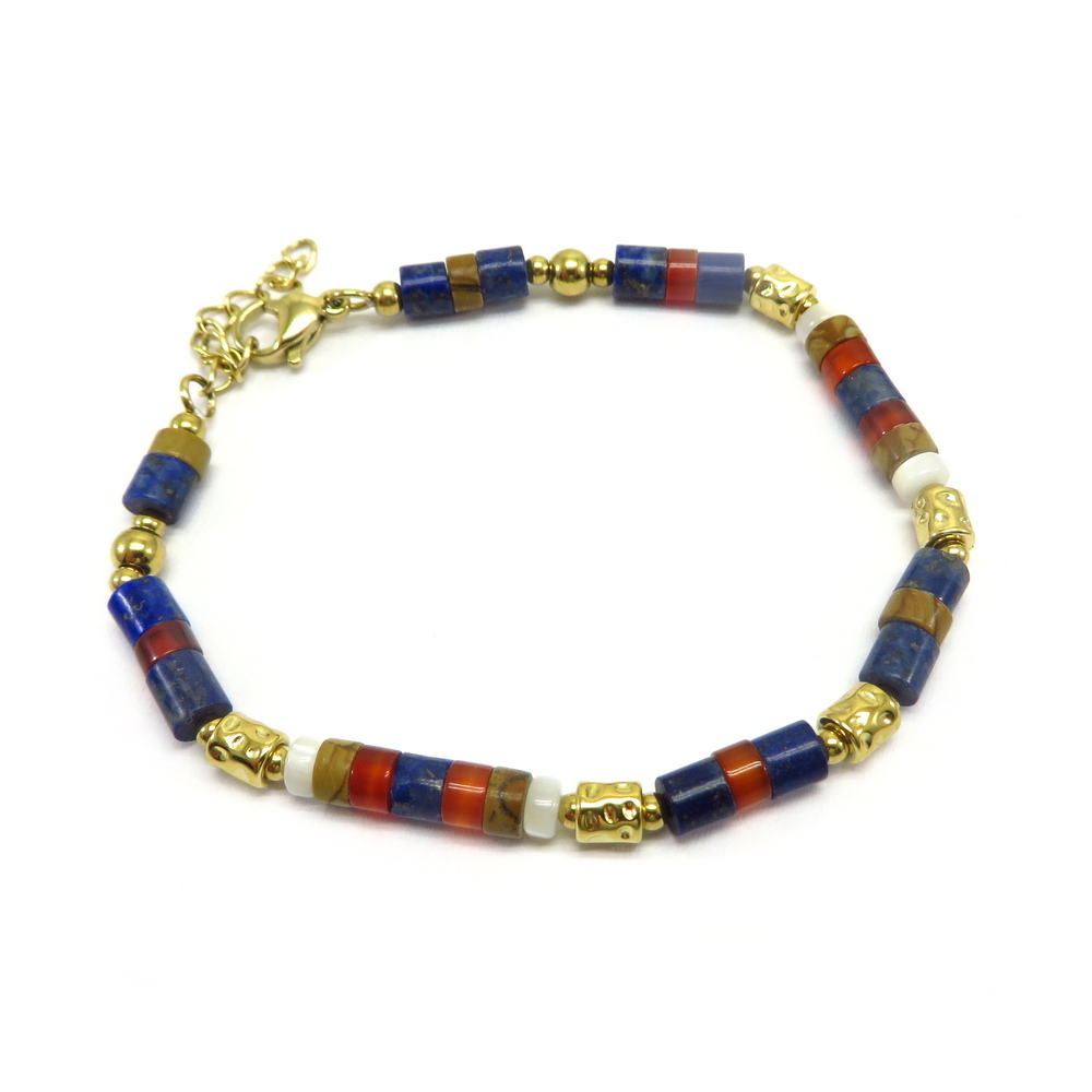 Mixed Gemstone and Wood Bracelet set in Gold Plated Sterling Silver